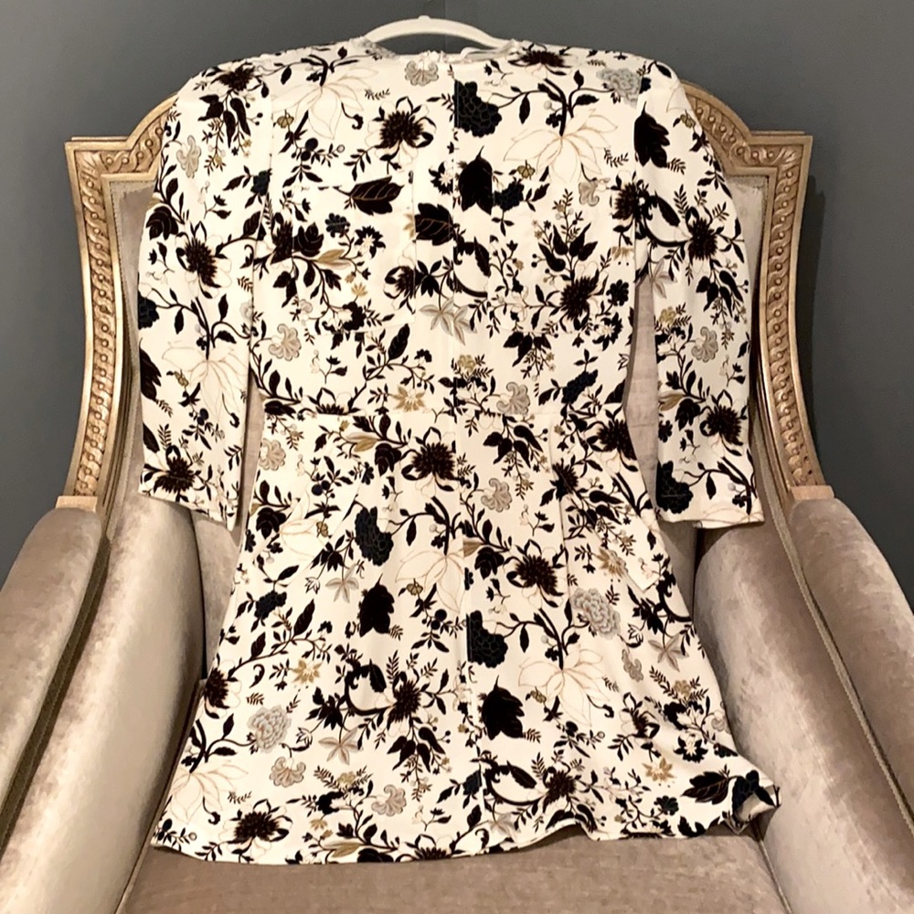 A.L.C. Cream Floral Long Sleeve Dress with Black & Brown Print